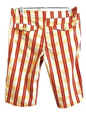 Soho Babe Walking Shorts Pants Geometric Plaid Yellow Red Orange 5 Pocket Size 9